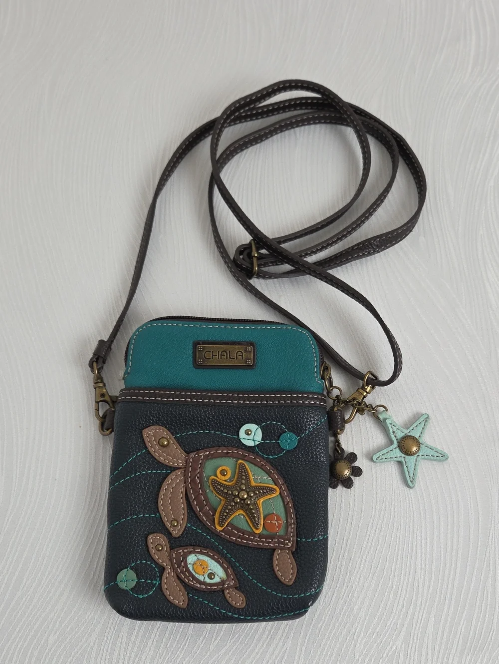 Chala Teal & Black Turtle Appliqué Crossbody Bag - Picture 1 of 6